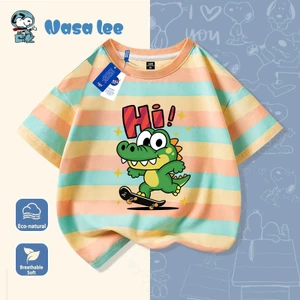 Áo thun cotton ngắn tay hợp tác NASA, in hình khủng long trượt ván, mới mùa hè, mẫu hot, rộng rãi phong cách cho học sinh