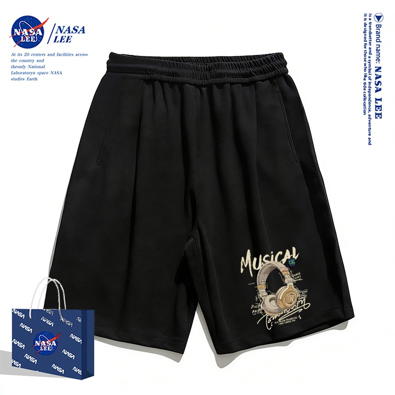 [Giao hàng trong ngày] Thương hiệu nổi tiếng của NASA Quần short thông thường màu đen thời trang mùa hè Tai nghe Mỹ in đáy bé trai bé gái