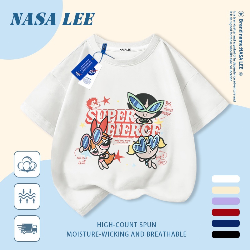 🔥Xu hướng hot 2026🔥 Áo thun trẻ em NASA, họa tiết The Powerpuff Girls thời thượng, 100% cotton, Unisex, giao hàng ngay