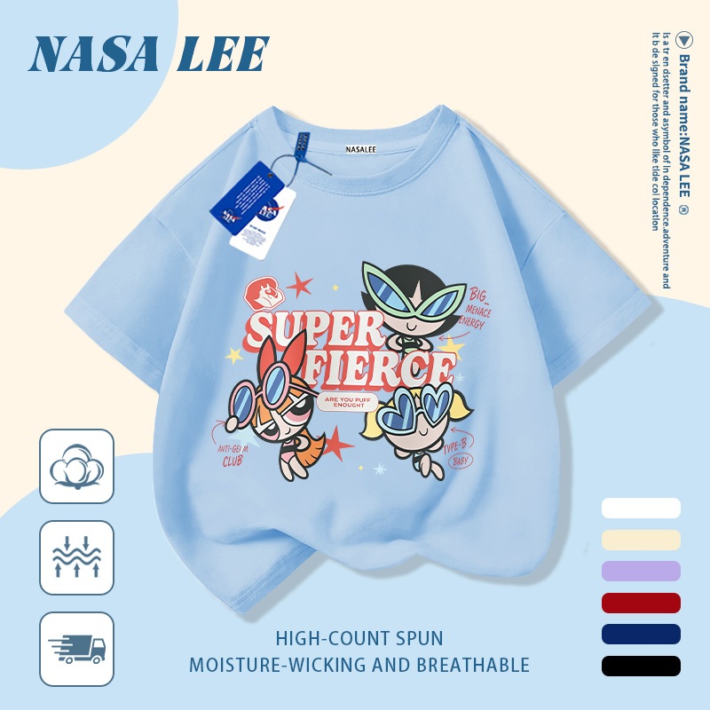 🔥Xu hướng hot 2026🔥 Áo thun trẻ em NASA, họa tiết The Powerpuff Girls thời thượng, 100% cotton, Unisex, giao hàng ngay