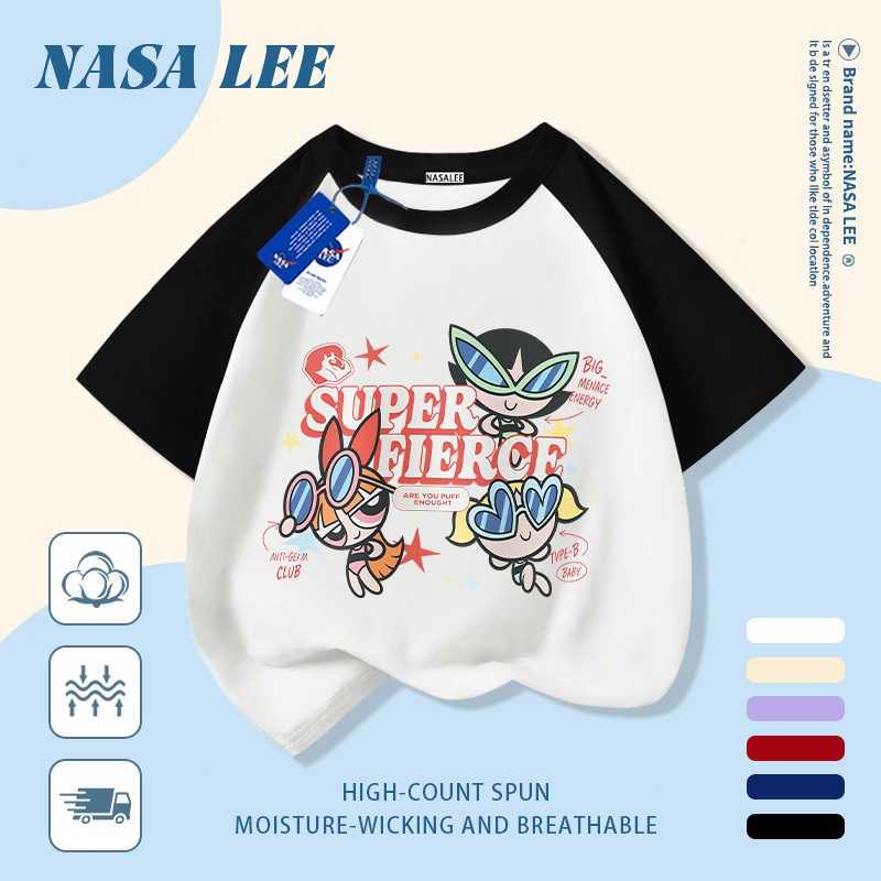 🔥Xu hướng hot 2026🔥 Áo thun trẻ em NASA, họa tiết The Powerpuff Girls thời thượng, 100% cotton, Unisex, giao hàng ngay