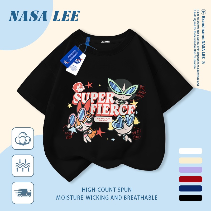 🔥Xu hướng hot 2026🔥 Áo thun trẻ em NASA, họa tiết The Powerpuff Girls thời thượng, 100% cotton, Unisex, giao hàng ngay