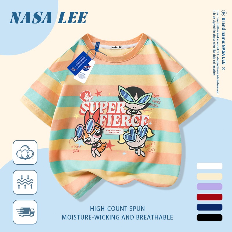 🔥Xu hướng hot 2026🔥 Áo thun trẻ em NASA, họa tiết The Powerpuff Girls thời thượng, 100% cotton, Unisex, giao hàng ngay