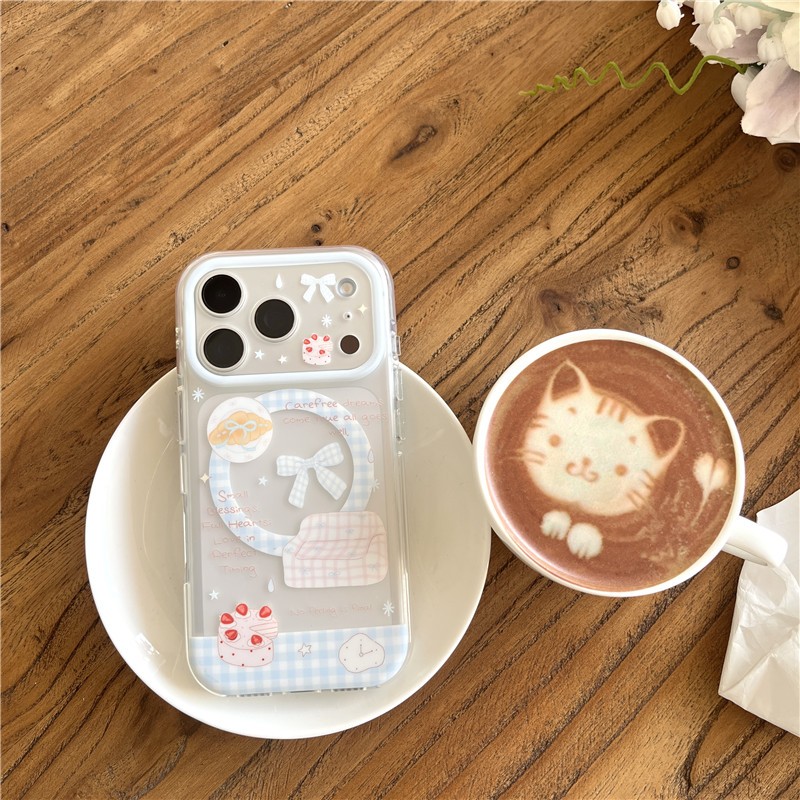 IPhone 17 Pro max 16 Pro max Nơ và Sọc Họa tiết bánh dâu tây TPU materia IMD xử lý Vỏ điện thoại