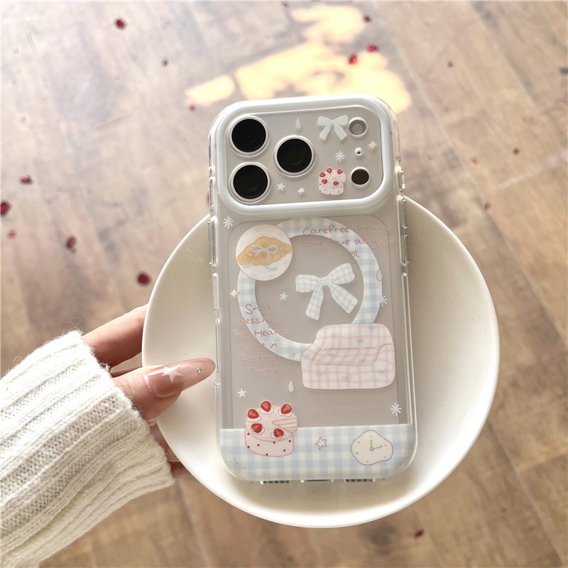 IPhone 17 Pro max 16 Pro max Nơ và Sọc Họa tiết bánh dâu tây TPU materia IMD xử lý Vỏ điện thoại