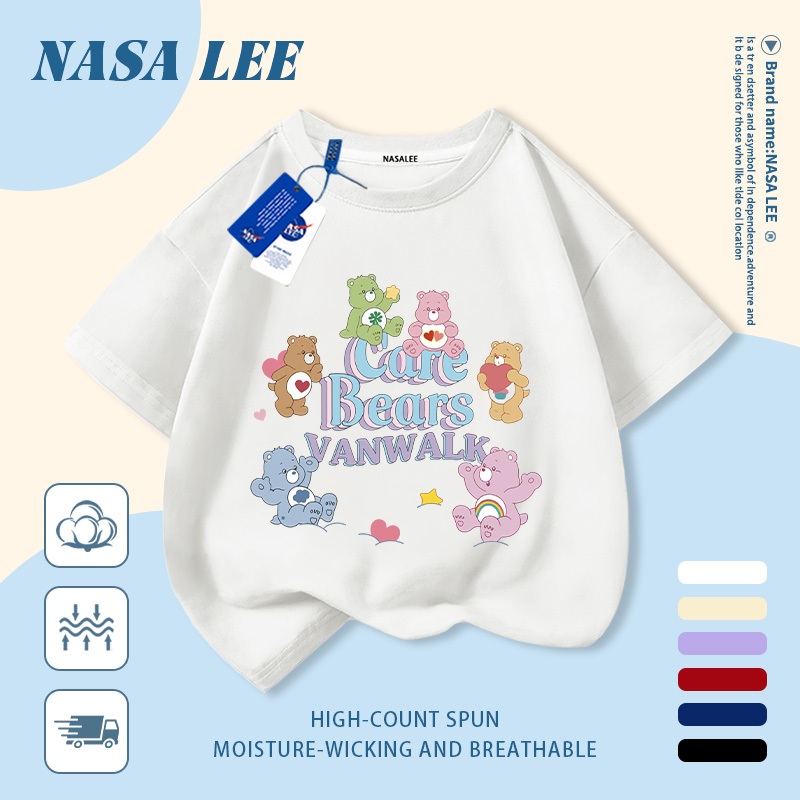 🔥Xu hướng hot 2026🔥 Áo thun trẻ em NASA, họa tiết gấu cầu vồng thời thượng, 100% cotton, Unisex, giao hàng ngay