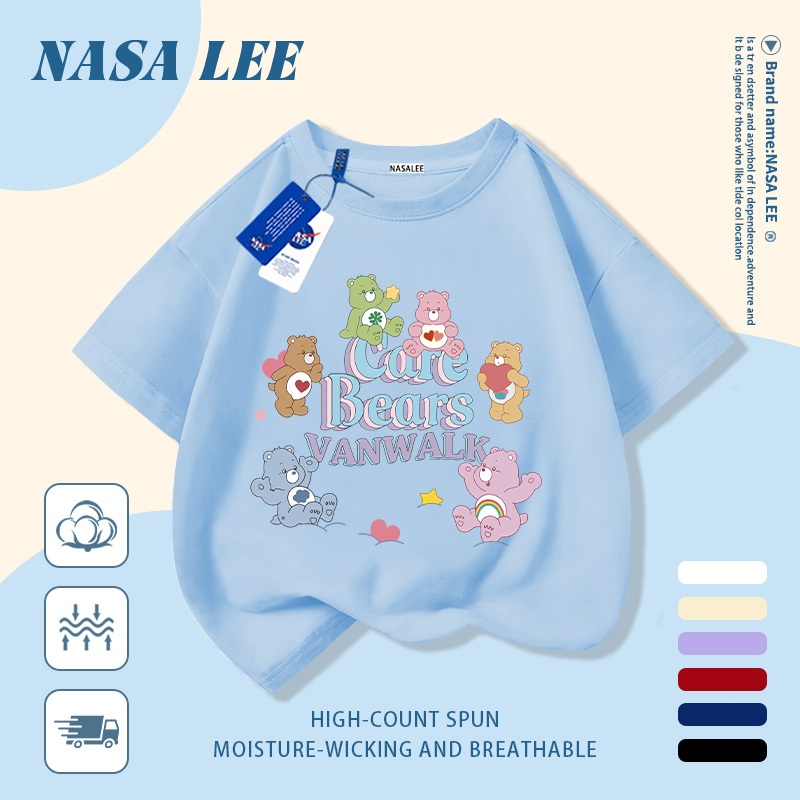 🔥Xu hướng hot 2026🔥 Áo thun trẻ em NASA, họa tiết gấu cầu vồng thời thượng, 100% cotton, Unisex, giao hàng ngay