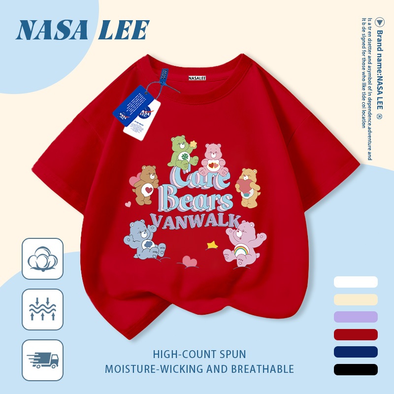🔥Xu hướng hot 2026🔥 Áo thun trẻ em NASA, họa tiết gấu cầu vồng thời thượng, 100% cotton, Unisex, giao hàng ngay