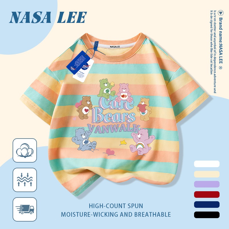 🔥Xu hướng hot 2026🔥 Áo thun trẻ em NASA, họa tiết gấu cầu vồng thời thượng, 100% cotton, Unisex, giao hàng ngay