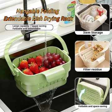 Giỏ đựng nước treo có thể gập lại và mở rộng - Dụng cụ sắp xếp bồn rửa nhà bếp có bộ lọc phế liệu thực phẩm có thể tháo rời, Giá đựng đồ trên bồn rửa để sắp xếp dụng cụ sấy bát đĩa