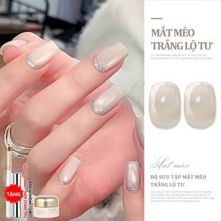Miss Gooey Mới Hoa Hồng Trắng Mèo Mắt Gel Sơn Móng Tay Mùa Thu Đông 2026 Làm Sáng Tinh Tế Satin Thủy Tinh Hạt Mắt Mèo