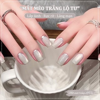 Miss Gooey Mới Hoa Hồng Trắng Mèo Mắt Gel Sơn Móng Tay Mùa Thu Đông 2026 Làm Sáng Tinh Tế Satin Thủy Tinh Hạt Mắt Mèo
