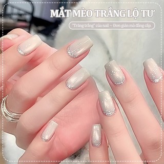 Miss Gooey Mới Hoa Hồng Trắng Mèo Mắt Gel Sơn Móng Tay Mùa Thu Đông 2026 Làm Sáng Tinh Tế Satin Thủy Tinh Hạt Mắt Mèo