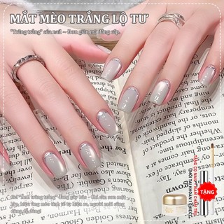 Miss Gooey Mới Hoa Hồng Trắng Mèo Mắt Gel Sơn Móng Tay Mùa Thu Đông 2026 Làm Sáng Tinh Tế Satin Thủy Tinh Hạt Mắt Mèo