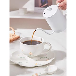 Cốc sứ Little Daisy cao cấp, Cốc cà phê, Cốc ăn sáng, cho bé gái Bột yến mạch / Sữa chua / Món tráng miệng / Kem, có thìa & nắp S