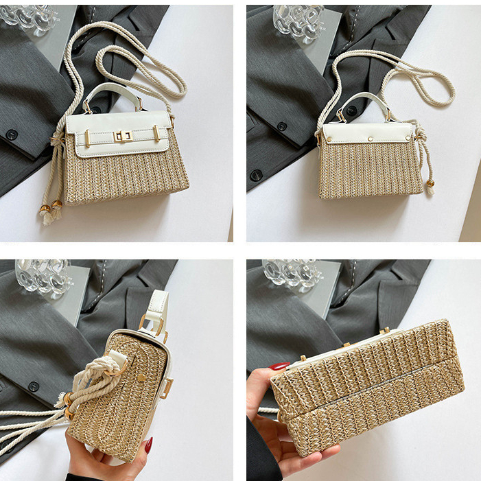 Khóa Xoay Dây Cotton Đeo Vai/Ngang, Túi Hộp Di Động, Túi Rơm