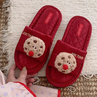 Xixitiao Mũi Đỏ Bánh Quy Bánh Quy Cặp Đôi Vải Lanh Cotton Dép Cưới Lễ Hội Bốn Mùa Đa Năng