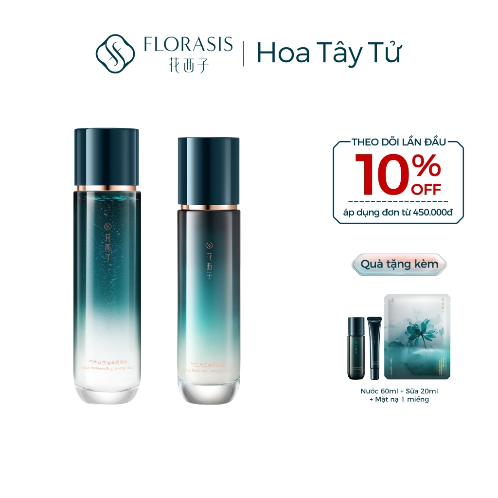 【Livestream】Florasis (Hoa Tây Tử) Bộ nước hoa hồng & sữa dưỡng dòng Rạng rỡ tự nhiên gồm sữa dưỡng săn chắc 100ml và nước dưỡng sáng da 120ml Lotus Radiance— Dưỡng ẩm, làm sáng da, chống lão hóa, mờ nếp nhăn và phục hồi da