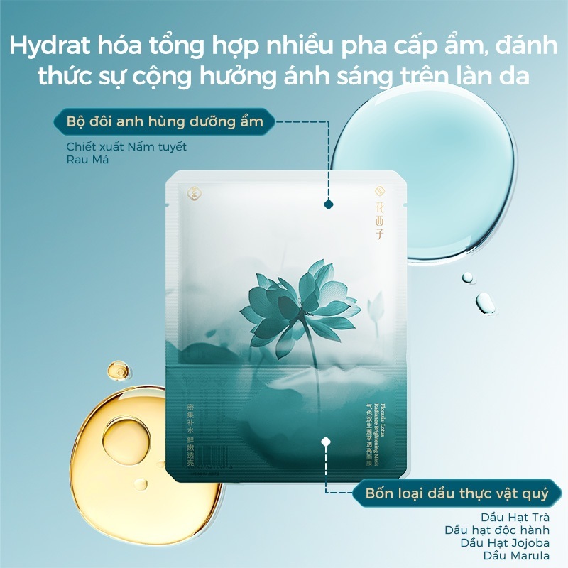 【Livestream】Florasis (Hoa Tây Tử) Mặt nạ dòng Rạng rỡ tự nhiên (5 miếng) Lotus Radiance— Dưỡng ẩm, cấp nước, làm sáng da, giảm xỉn màu, săn chắc và làm dịu da; phù hợp cho cả nam và nữ