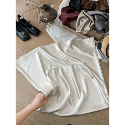SUXI Váy Midi Satin Mùa Hè Mới Eo Cao Drap Nữ Váy Đuôi Cá Chữ A 260317
