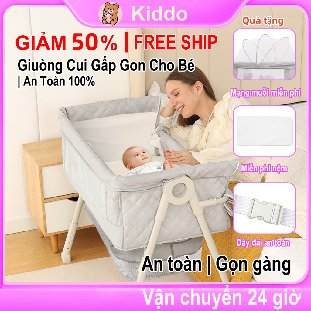 giường cũi em bé Kiddo| giảm giá 50%- Miễn Phí Nệp +Màn chống muỗi | An toàn cho bé ũi gấp gọn ghép giường, Điều Chỉnh Độ Cao | dành cho bé 0-18 tháng