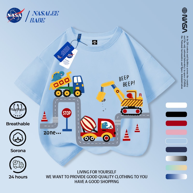 Áo thun in hình họa tiết NASA và Roblox cho bé trai và bé gái, tay ngắn chất liệu cotton 100% mùa hè