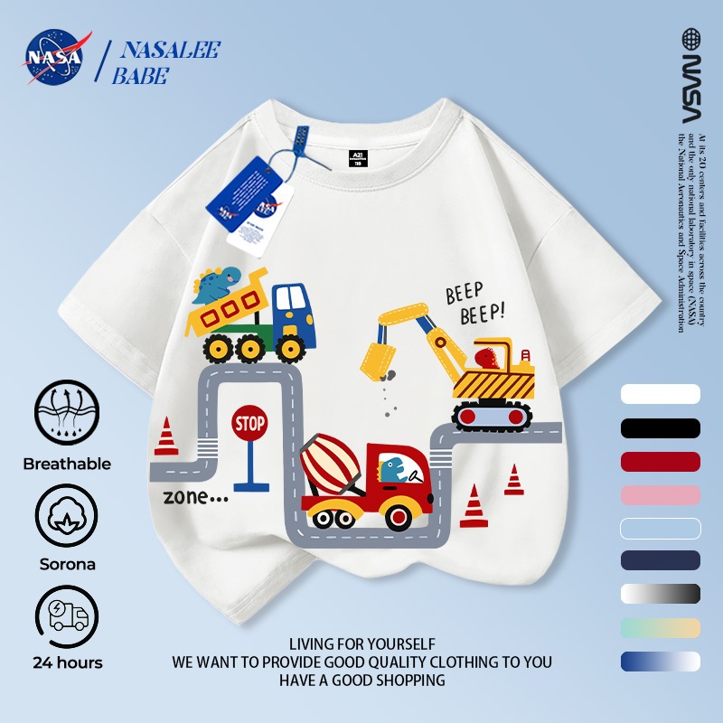 Áo thun in hình họa tiết NASA và Roblox cho bé trai và bé gái, tay ngắn chất liệu cotton 100% mùa hè