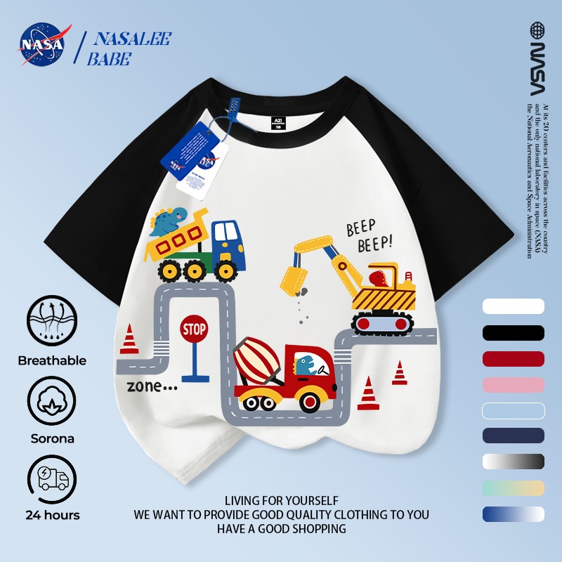 Áo thun in hình họa tiết NASA và Roblox cho bé trai và bé gái, tay ngắn chất liệu cotton 100% mùa hè