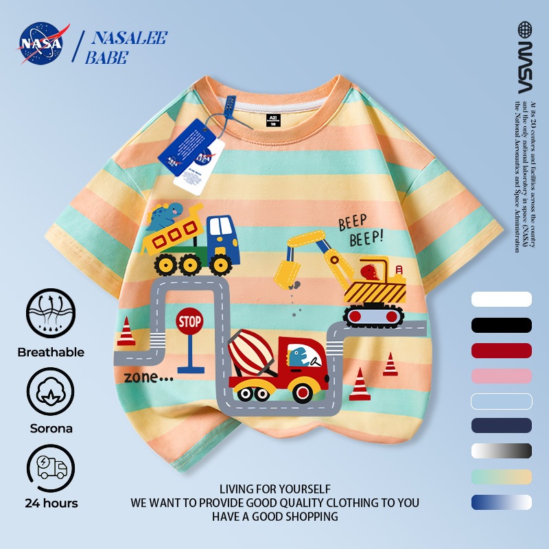 Áo thun in hình họa tiết NASA và Roblox cho bé trai và bé gái, tay ngắn chất liệu cotton 100% mùa hè