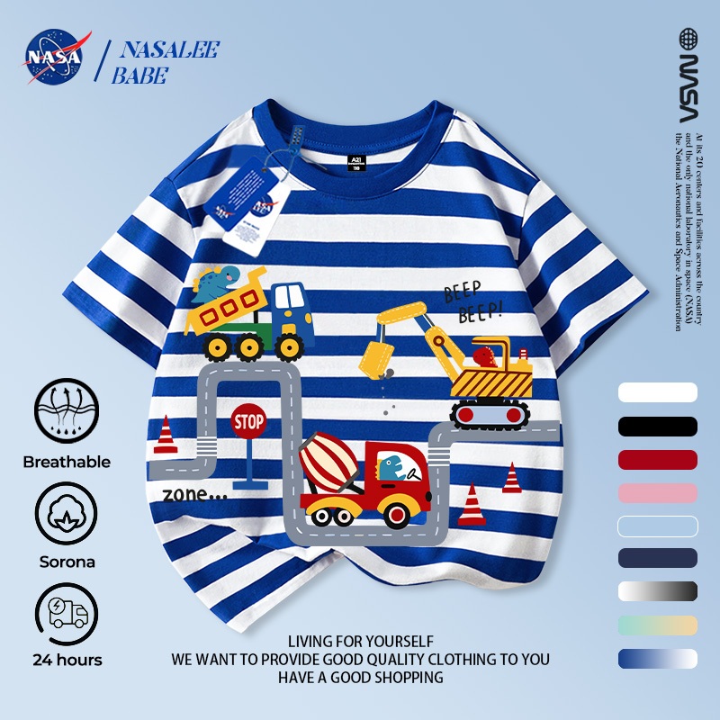 Áo thun in hình họa tiết NASA và Roblox cho bé trai và bé gái, tay ngắn chất liệu cotton 100% mùa hè