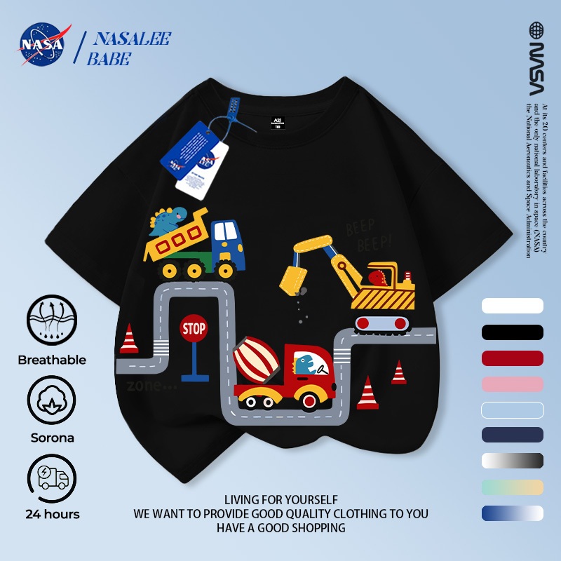Áo thun in hình họa tiết NASA và Roblox cho bé trai và bé gái, tay ngắn chất liệu cotton 100% mùa hè