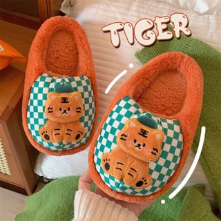 Xixitiao Mùa Đông Nữ Nhà Ấm Đế Mềm Dép Cotton Hoạt Hình Dễ Thương Hổ Sang Trọng