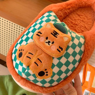 Xixitiao Mùa Đông Nữ Nhà Ấm Đế Mềm Dép Cotton Hoạt Hình Dễ Thương Hổ Sang Trọng