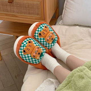 Xixitiao Mùa Đông Nữ Nhà Ấm Đế Mềm Dép Cotton Hoạt Hình Dễ Thương Hổ Sang Trọng
