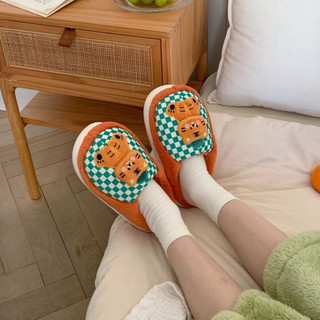 Xixitiao Mùa Đông Nữ Nhà Ấm Đế Mềm Dép Cotton Hoạt Hình Dễ Thương Hổ Sang Trọng