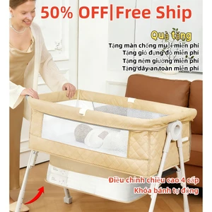nôi em bé Thể Gập Lại Giường Bên Bé Khóa Tự Động Bánh Xe Nôi Chống Muỗi Lưới Sơ Sinh Giá Đỡ | dành cho bé 0-18 tháng