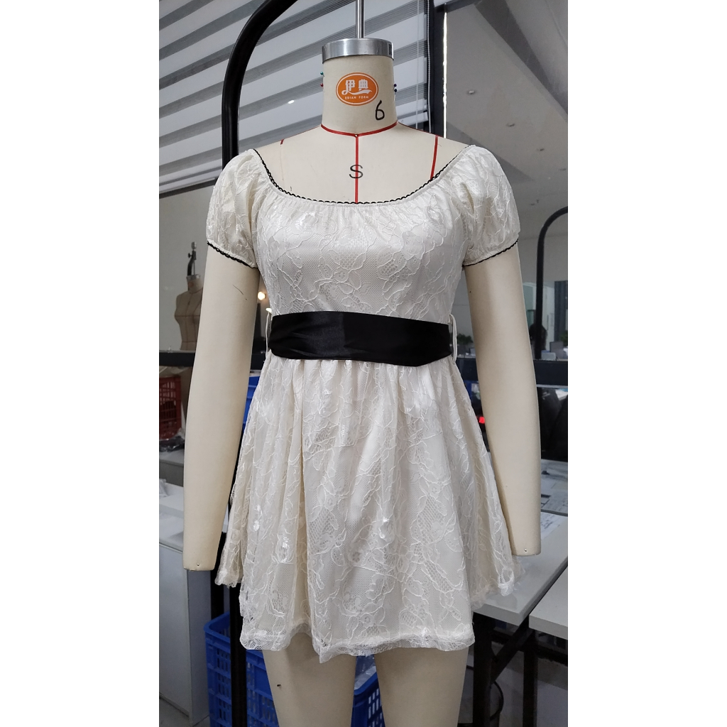 Đầm Dáng Chữ A Tay Ngắn Phối Ren Phong Cách Cổ Điển Thời Trang Đường Phố Cho Nữ