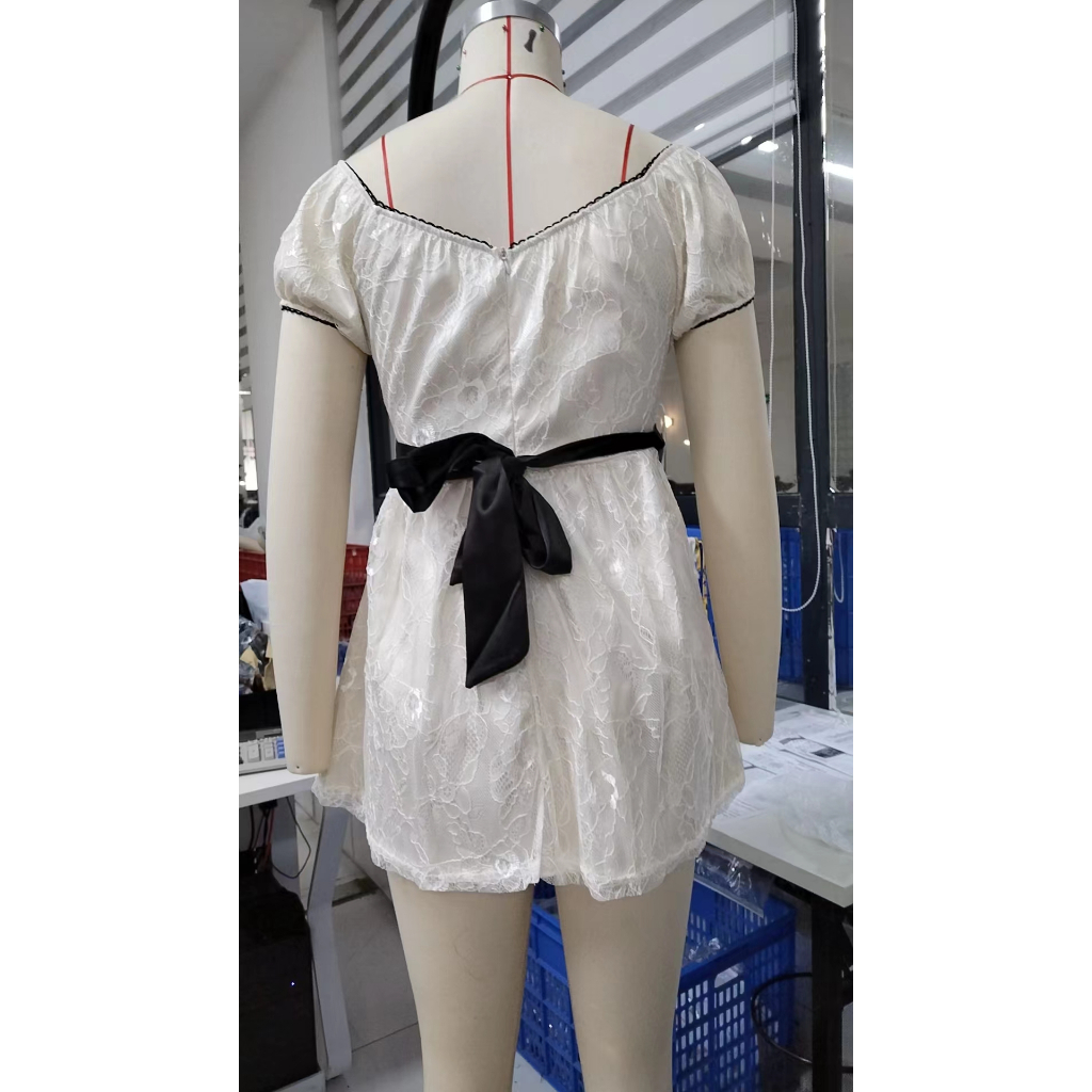 Đầm Dáng Chữ A Tay Ngắn Phối Ren Phong Cách Cổ Điển Thời Trang Đường Phố Cho Nữ