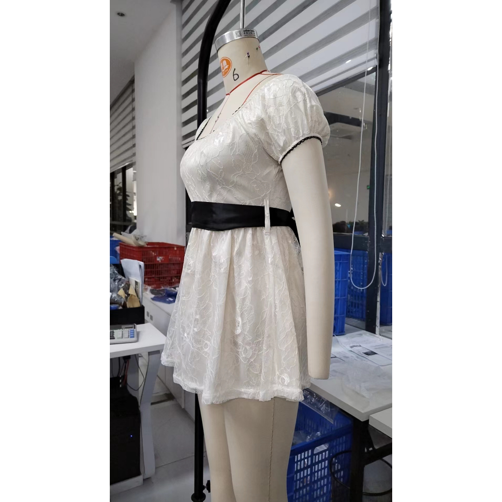Đầm Dáng Chữ A Tay Ngắn Phối Ren Phong Cách Cổ Điển Thời Trang Đường Phố Cho Nữ