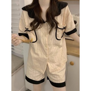 Bộ đồ ngủ cà vạt nơ đơn giản dành cho nữ Bộ trang phục nhà ngọt ngào và rộng rãi