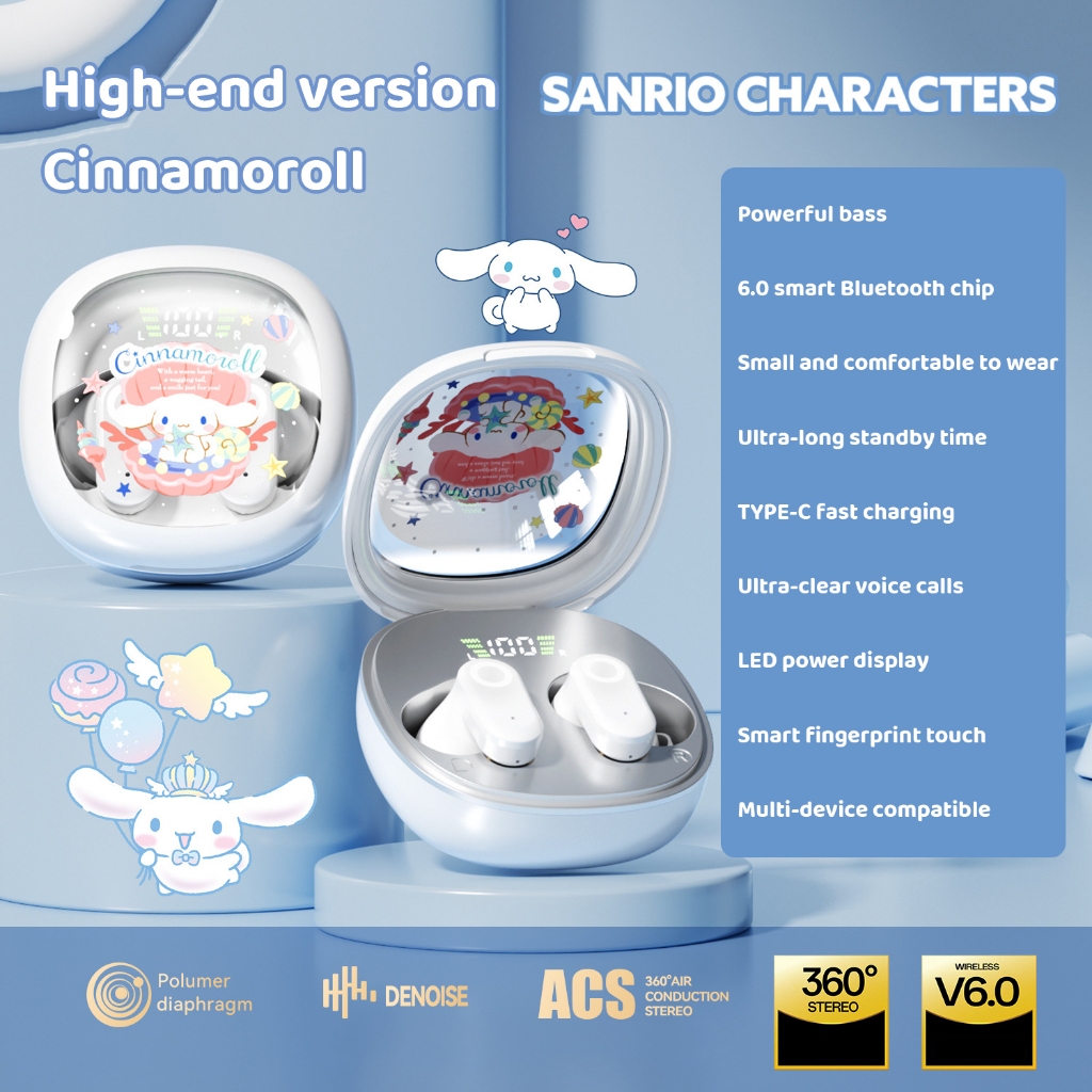 Tai nghe Bluetooth Sanrio J27 In-ear thoải mái khi đeo chip Bluetooth 6.0 cảm ứng thông minh