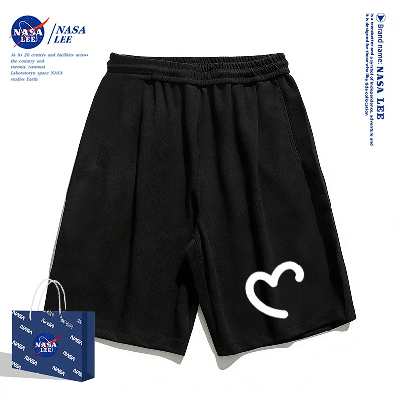 Quần short trẻ em NASA màu đen, kiểu mới mùa hè 2026, quần lửng, họa tiết trái tim dễ phối đồ, thoải mái và thoáng mát cho bé trai và bé gái