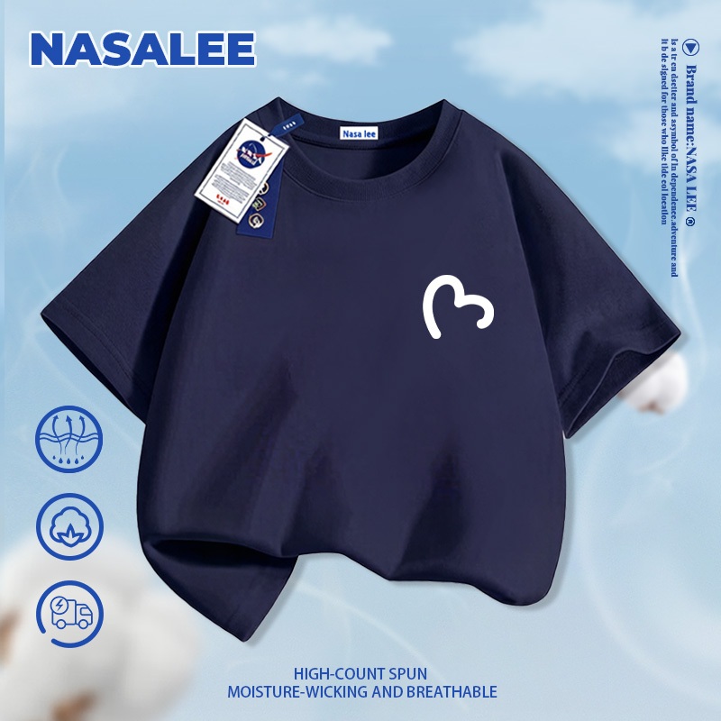 Quần short trẻ em NASA màu đen, kiểu mới mùa hè 2026, quần lửng, họa tiết trái tim dễ phối đồ, thoải mái và thoáng mát cho bé trai và bé gái