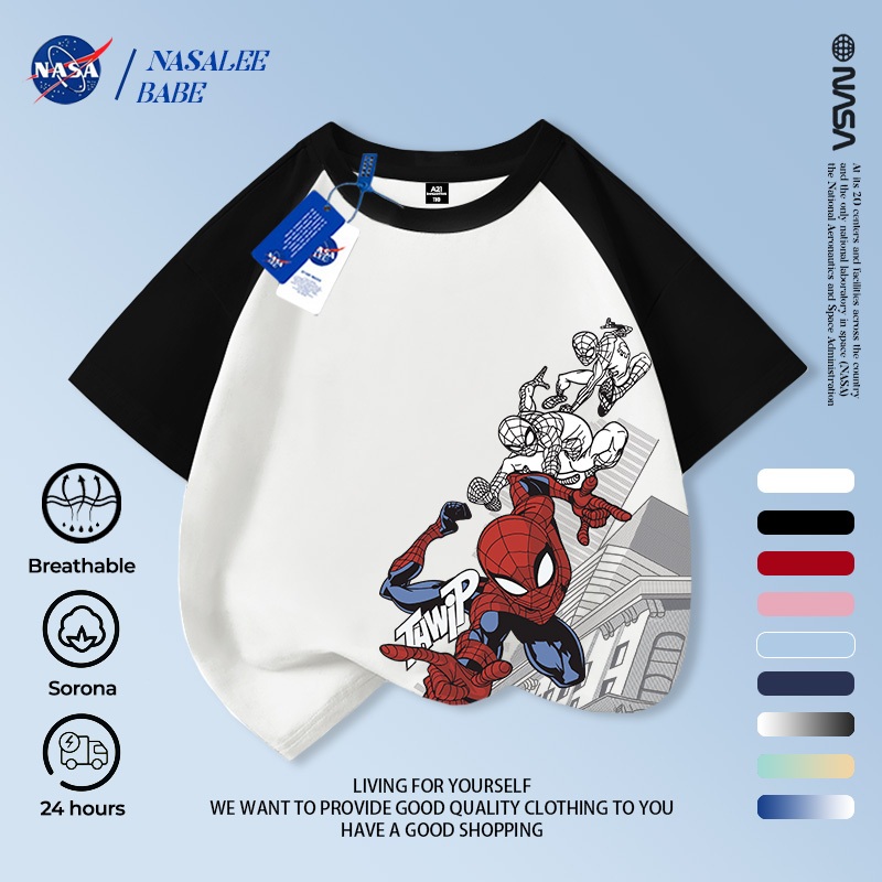 Áo thun trẻ em NASA, Áo thun ngắn tay in họa tiết người nhện cho bé trai 2-16 tuổi mùa hè