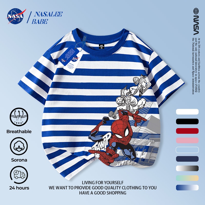 Áo thun trẻ em NASA, Áo thun ngắn tay in họa tiết người nhện cho bé trai 2-16 tuổi mùa hè