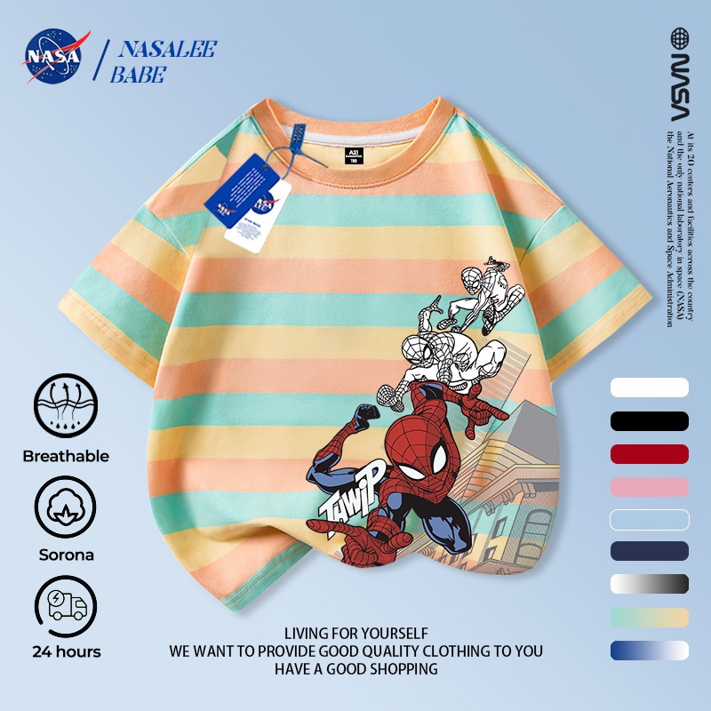 Áo thun trẻ em NASA, Áo thun ngắn tay in họa tiết người nhện cho bé trai 2-16 tuổi mùa hè