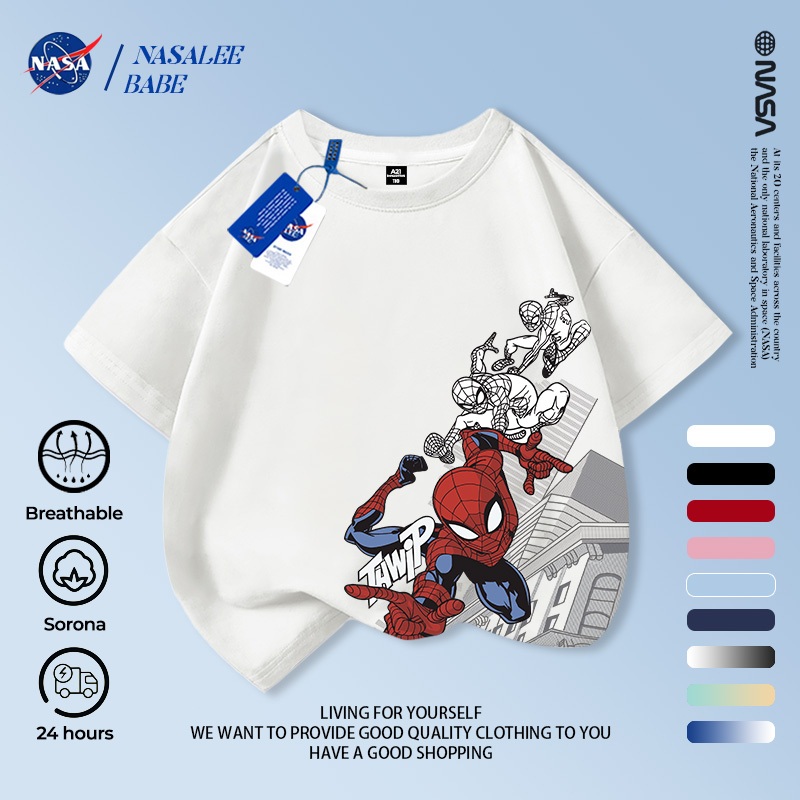 Áo thun trẻ em NASA, Áo thun ngắn tay in họa tiết người nhện cho bé trai 2-16 tuổi mùa hè