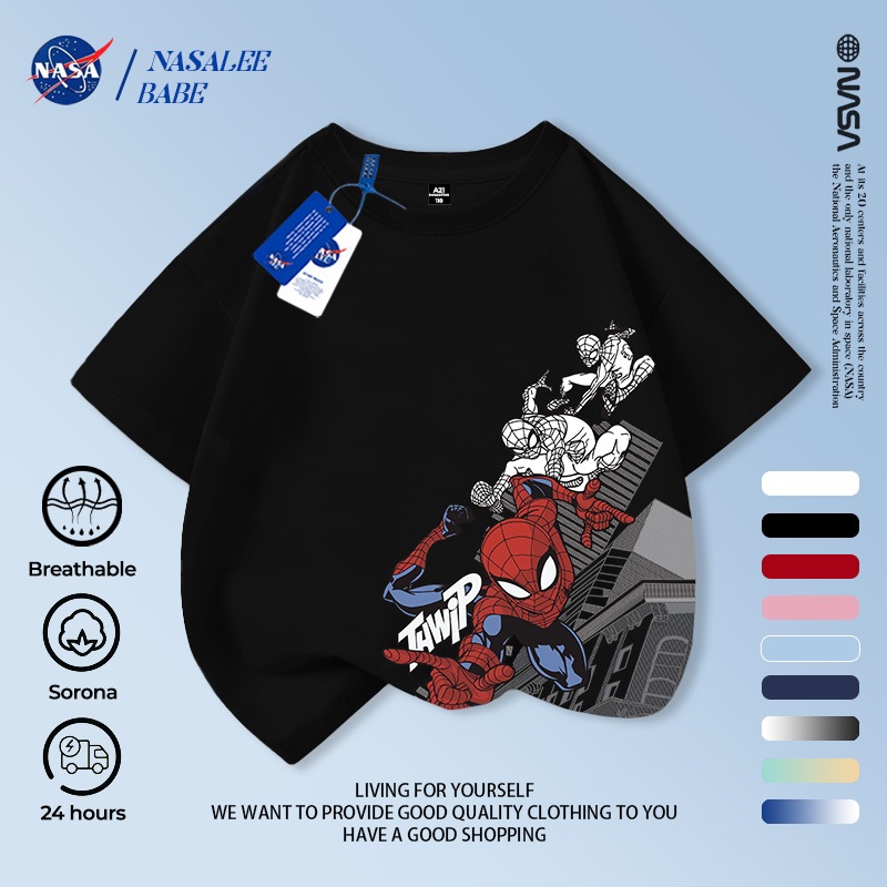 Áo thun trẻ em NASA, Áo thun ngắn tay in họa tiết người nhện cho bé trai 2-16 tuổi mùa hè