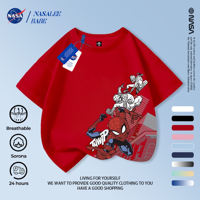 Áo thun trẻ em NASA, Áo thun ngắn tay in họa tiết người nhện cho bé trai 2-16 tuổi mùa hè