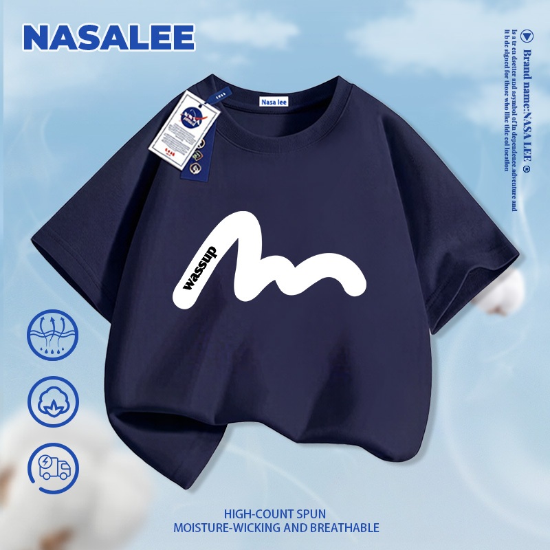 Quần short trẻ em NASA màu đen, họa tiết đường kẻ, phong cách thoải mái, mùa hè 2026, dễ phối đồ cho bé trai và bé gái